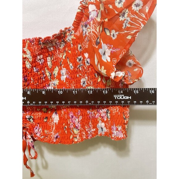 Almost Famous Womens Size XL Orange Floral Cropped Halter Top With Soft Sleeves - Picture 3 of 9